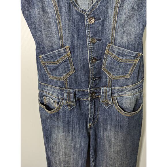 Vintage 90s Y2K Imperial Star Denim Jumpsuit Flare Leg Button Front Low Rise M - Picture 8 of 10